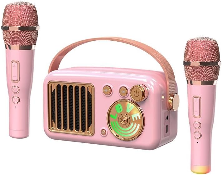 Cyboris Karaoke Machine for Kids Adults, 15W Mini Handheld Portable Bluetooth Speaker &2 Wireless Microphone& Lights,9H Playtime,AUX&TF-Card Input,Bluetooth 5.3, Birthday Gifts for Girls Boys (Pink) - Image 2