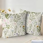 XPHZZL Cushion Covers Set of 2 Pack 65 x 65 cm - Soft Sage Green Wild Flower Plant Pillow Covers for Sofa Bed Garden Outdoor Spring Decor Flower Plant with Invisible Zipper 26 x 26 Inch