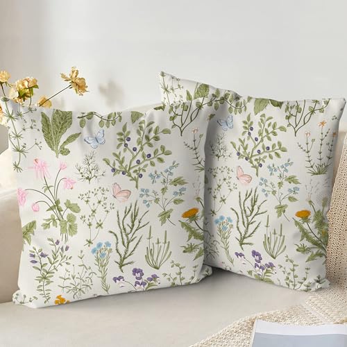 XPHZZL Fundas de almohada, 60 x 60 cm, suaves, verde salvia, flores silvestres, fundas de almohada de plantas, para sofá, cama, jardín, exterior, decoración de primavera, planta de flores con