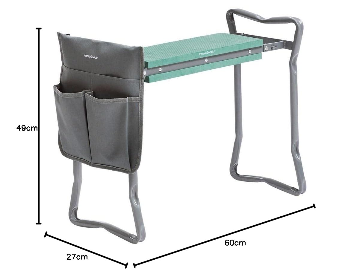 InnovaGoods® Banco de jardinería Plegable con Bolsa para Herramientas 3 en 1 Situl, Ayuda a Realizar Las tareas de jardinería de Forma cómoda y Segura, diseño Compacto y Ligero, Ideal para el jardín