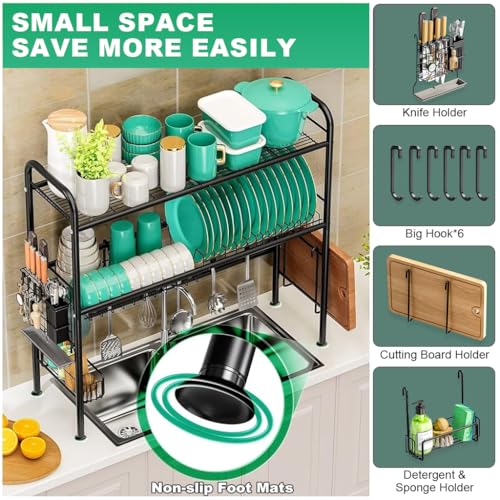 Image of HASTHIP Over Sink Dish Rack for Kitchen, 2-Tier Utensil Holder for Kitchen, Dish Drainer Tiered Shelf Organizer, Counter Top Sink Holder, Space Saving Standing Shelf for Organize (33.5x10x31.9IN)