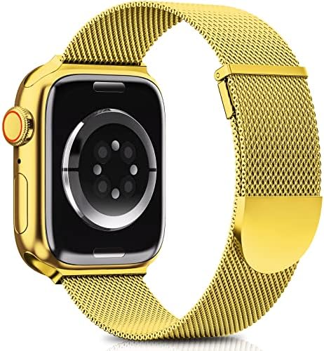 Higgs Strap Compatible with Apple Watch Straps 44mm 45mm 42mm for Women and Men, Dual Magnetic Adjustable Replacement Band for iWatch Series 8 SE 7 6 5 4 3 2 1, Starlight Smooth Stainless Steel Metal