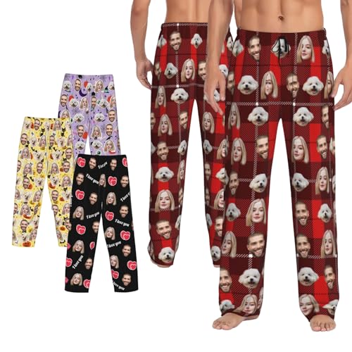 Image of IKZSWFZ Personalized Pajamas Pants for Men Custom Pajama Pants with Photo Customized Face PJ Pants Gift for Father Husband Boyfriend