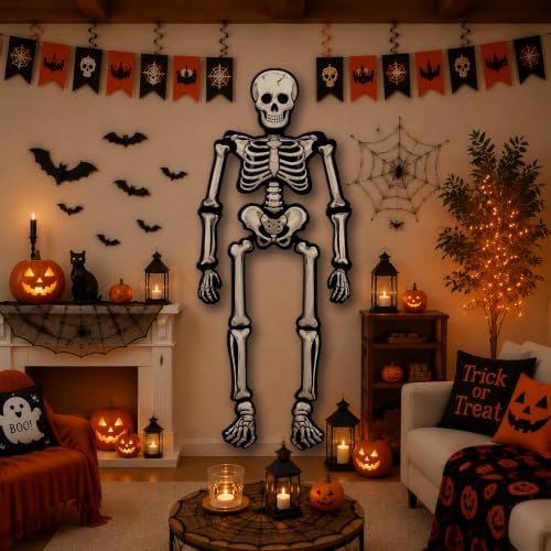 Image of 79 inch Skeleton Halloween Balloon, Jumbo Skull Foil Balloon for Halloween Decorations Indoor, Halloween Home Decor, Halloween Decorations Outdoor
