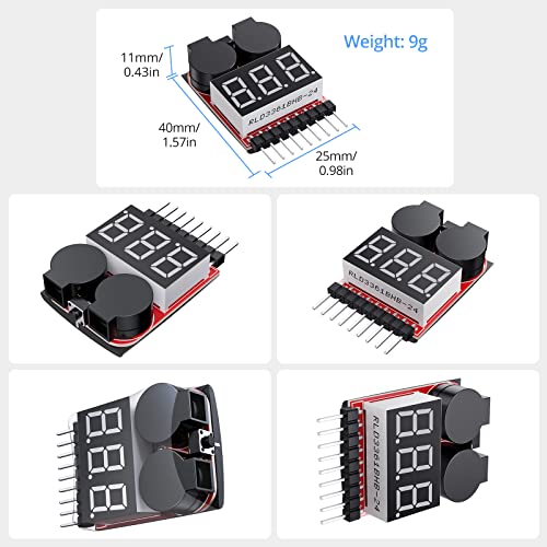 CAMWAY 5PCS 2in1 1-8s Probador de Voltaje de Batería Lipo, Alarma de Zumbador de bajo Voltaje RC, Probador de Verificación de Monitor de Batería para 1-8s Lipo / Li-ion / LiMn / Li-Fe