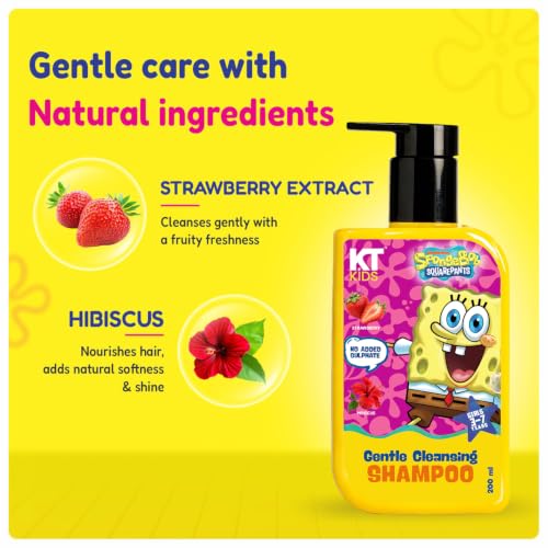 Image of SpongeBob Shampoo for Girls (3-7 Years) | Gentle Daily Scalp Cleanse | Strawberry & Hibiscus | 200ml