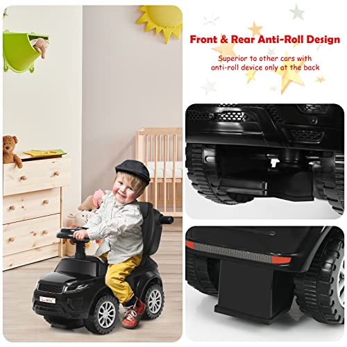 COSTWAY 3 in 1 Ride on Push Along Car, Baby Foot to Floor Slider with Parent Handle, Horn, Music, Lights, Storage Compartment, Toddler Sliding Walker for Boys Girls (Black) - Image 5