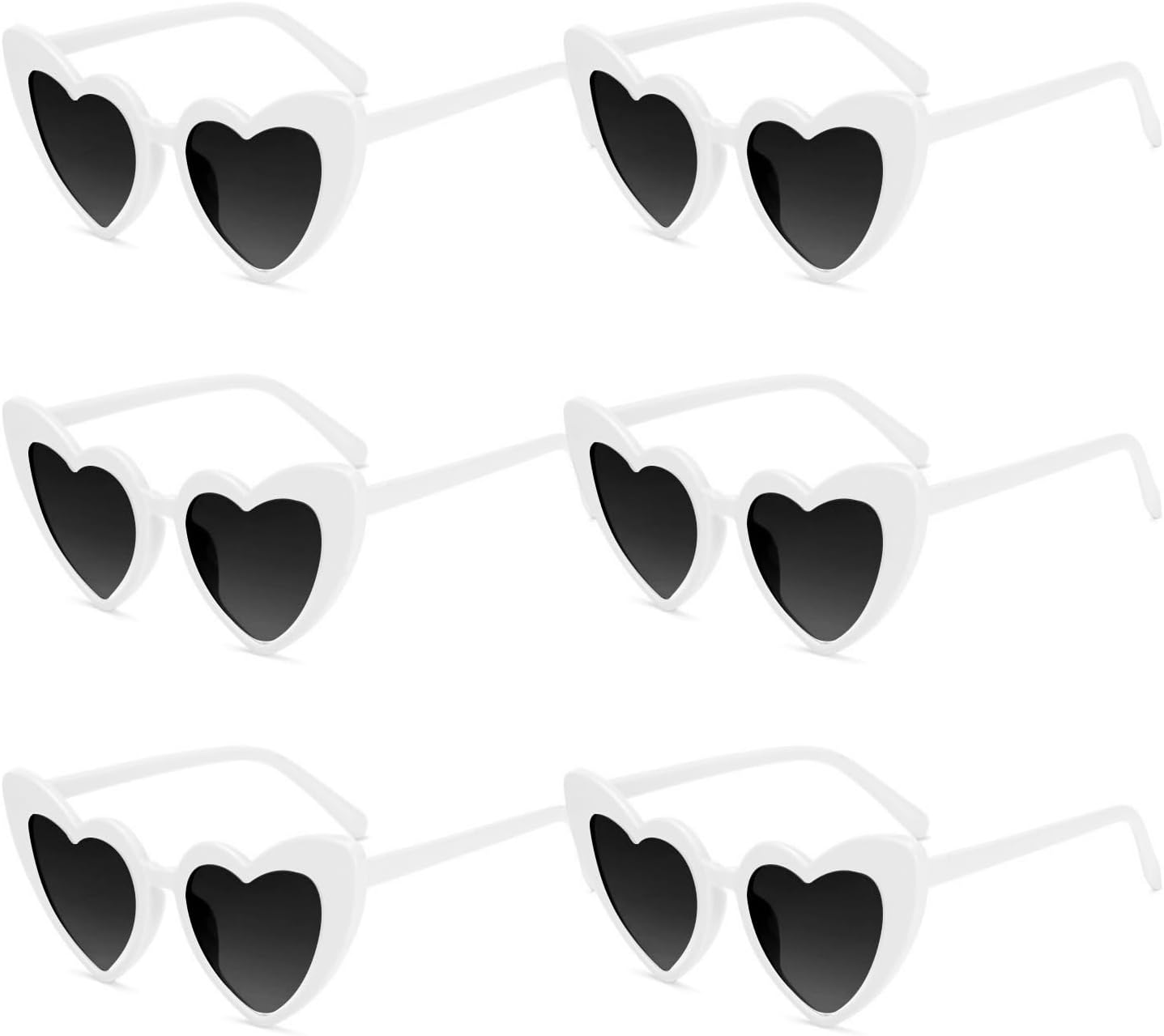 6pcs White Heart Sunglasses, Retro Glasses, Love Heart Sunglasses, Uv Protection, Fashion Sunglasses, Outdoor Party