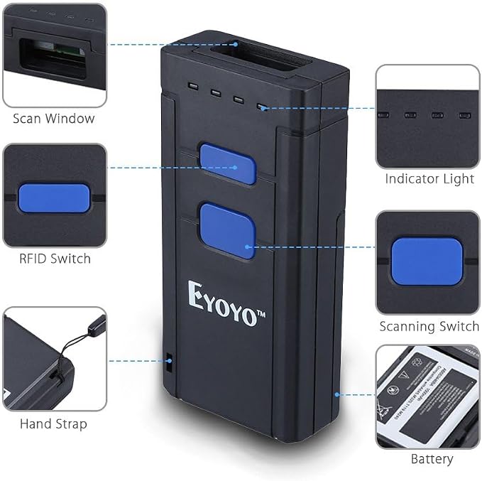 Eyoyo lector de códigos de barras inalámbrico 3 en 1 Bluetooth miniatura 9