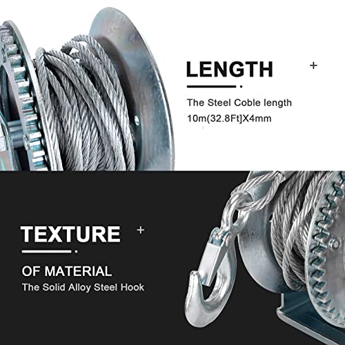 Image of Heavy Duty Hand Winch, Hand Crank Strap Gear Winch with Steel Wire, Manual Operated Corrosion Resistant ATV Towing Winches (1200lbs)