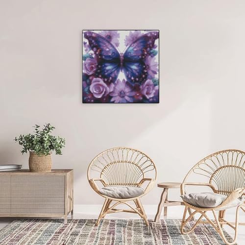 Image of Butterfly Flower Stamped Cross Stitch Kits Flower Cross Stitch Patterns,Dimensions Cross Stitch Kits Embroidery Kit Arts and Crafts for Beginners 13.7x13.7 inches
