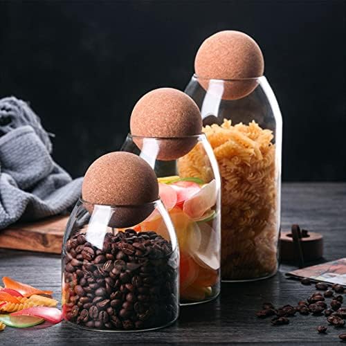 Hniuyun 3pcs/set of glass food storage jars with spherical cork lids, bamboo glass storage containers with good seal, suitable for kitchen pantry for tea, coffee, sugar, flour, spices, etc.
