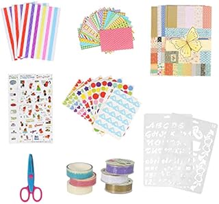 LISSUDA 50Pcs Scrapbook Accessories Kit Kids Photo Corner Scrapbook Stickers Drawing Stencils Tape DIY Scrapbooking Accessories for Adults DIY Travel Scrapbook Mother's Day Card Making Journals