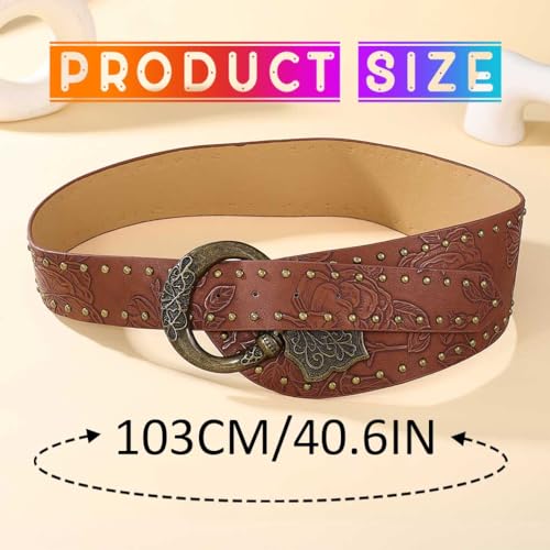 COSYDAYS Wide Western Vintage Belt Brown Boho Floral Leather Waist Belts Accessories for Women3