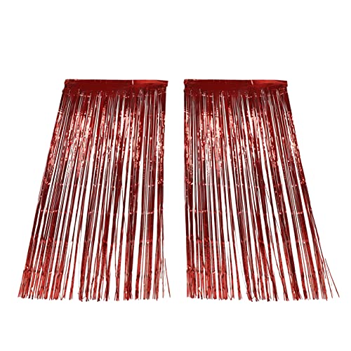 Generic Cortina de Lentejuelas de Cuerda de la Puerta, Hermosa y Cómoda Cortina de Franjas de Aluminio 2 Romántico para el Compromiso de la Boda (Rojo)