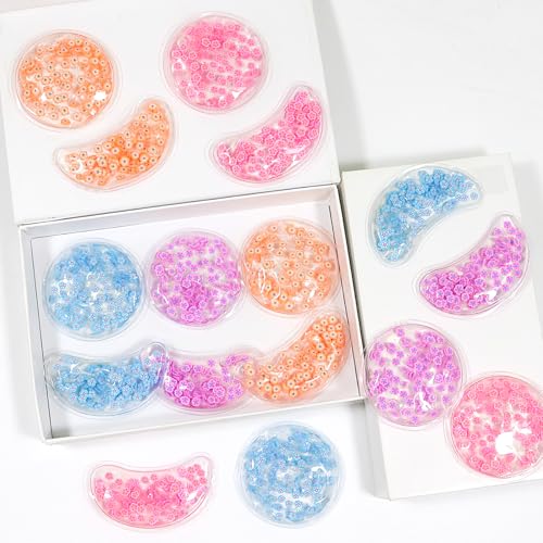 Image of 4PCS Gel Eye Ice Pack Set, Cold & Hot Compress, Reusable Cooling Gel Pads for Strain Relief, Relaxation, SPA and Sleep (4 Purple Flowers-2)