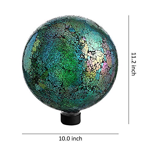 Whole Housewares | Gazing Ball | Garden Gazing Ball Stand | 10 Inch Mosaic Colorful Globe | Iridescent Crackled Glass | Mosaic Garden Globe For Yard & Garden Decoration (Green) #TOP1
