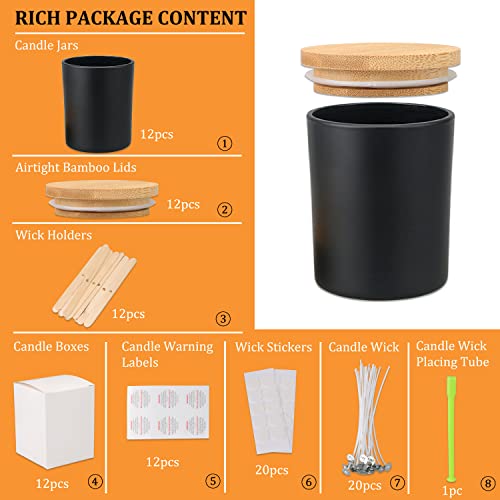 image for MILIVIXAY 12 Pack 7 OZ Black Matte Glass Candle Jars with Lids and Can