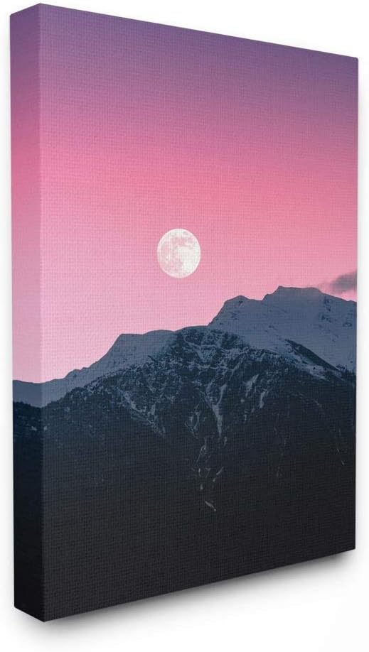 Stupell Industries Moon Rise Over Mountains with Pink Sky Photograph Wall Art, 16x20