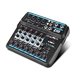 XTUGA AM6 6Channels Audio Mixer Sound Mixing Console with Bluetooth USB Record 48V Phantom Power Monitor Paths Plus Effects Use for home music production, webcast, K song