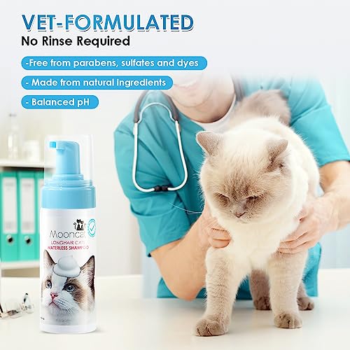Mooncat Waterless Cat Shampoo for Longhair Cats | Licking Safe No-Rinse Dry Foam Bath for Detangling Matted Fur | Gentle Formula for Kittens & Sensitive Skin, pH Balanced - 5oz - Image 3