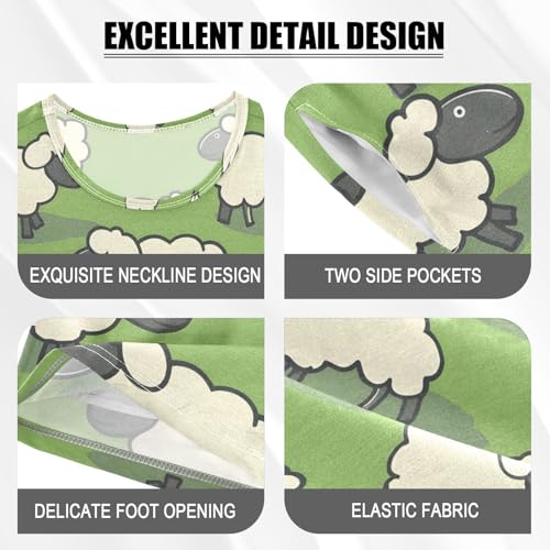 ALAZA Cartoon Sheep Green Pajamas Short Sleeve 2 Piece Sleepwear Top and Bottom Pajama Set Unisex4