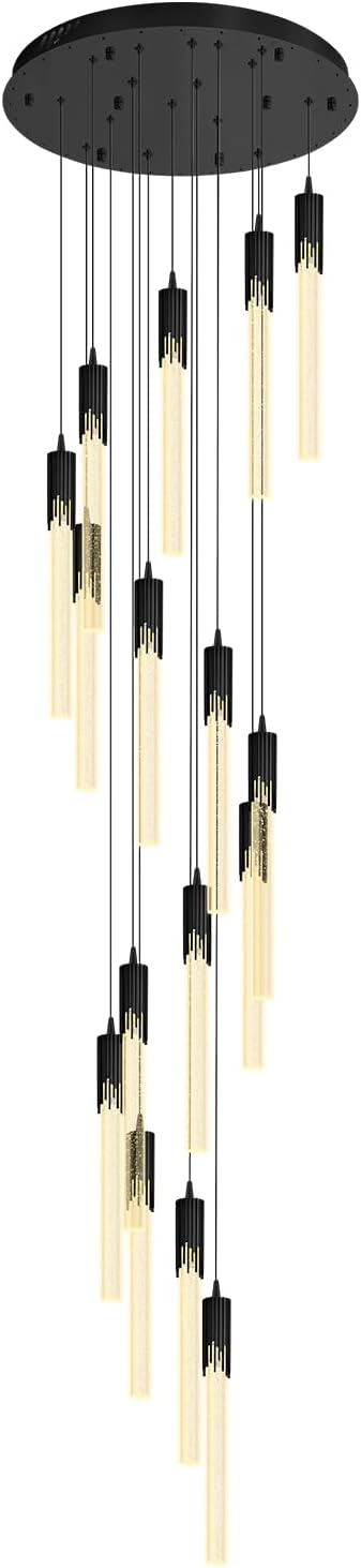 Flashing God 137'' Large Crystal Chandeliers for High Ceiling 16-Lights Stairway Chandelier Modern Black Chandelier Crystal Pendant Ceiling Light for Living Room Foyer Entrance