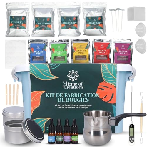 Home of creations Kit de Fabrication de Bougies Complet – Coffret DIY avec Cire de Soja...