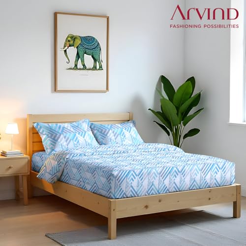 Image of Arvind Bedsheet Set - 100% Cotton Bedsheet for Double Bed (1 Queen Size Bedsheet with 2 Pillow Covers) Soft Breathable, 144 Thread Count - Slumber -Shade 4 (21023-A)