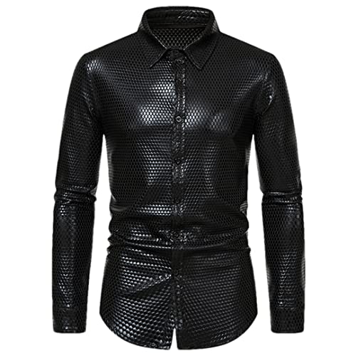 Chemise disco homme Niiyyjj noire imprimé géométrique brillant coupe cardigan mi-saison