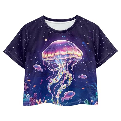 Image of Kids T Shirt Short Sleeve Crop Tops for Girls Summer Clothes Pullover Tees Shirt 5-14