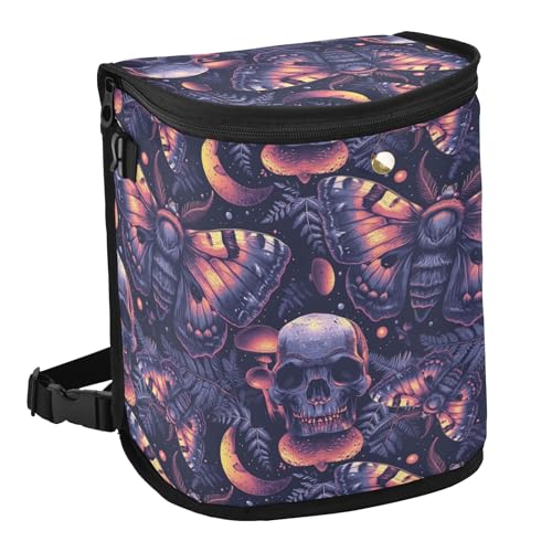 Image of MNSRUU Car Trash Can with Lid, Gothic Skull Butterfly Car Trash Bag Hanging Organizers and Storage for Front Back Seat, Leak-Proof Trash Bin