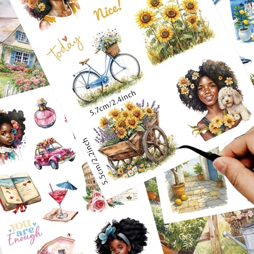 Image of 40 Sheets Black Girl Sticker Book for Planners, Prayer Board,Calendars, Journals, Vision Boards, Projects, Laptop & Water Bottles | Hand-Drawn Waterproof Journal Stickers - Vision Board Supplies