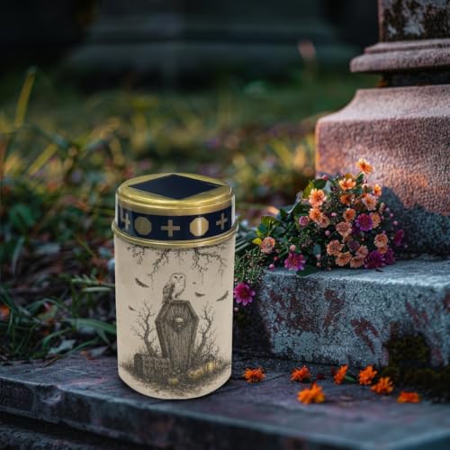 Image of 2 Pack Halloween Owl LED Flameless Candle | Outdoor Waterproof Solar Powered Grave Lights, LED Flameless Candle for Prayer Grave Solar Lights for Cemetery