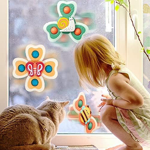 Aoweika Suction Cup Window Spinner Toys Sensory Toys for Babies Fidget Spinning Toys Release Stress and Anxiety Spinning Tops Bath Toy for Toddler after 18 Months (3 PCS)