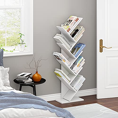 Function Home Tree Bookshelf, 9 Shelf Small Geometric Bookcase, Free Standing Book Shelves, Unique Wood Storage Rack For Cds/Books Utility Organizer Shelves For Living Room, Bedroom, Home Office,White #TOP2
