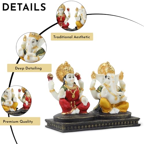 Image of ARMONIA Premium Laxmi Ganesha Idol for Home Decor & Pooja | 4.7 Inch Handmade Ganesh Murti | Marble Finish Polystone Lakshmi Ganpati Statue for Mandir, Office | Best Gift for Wedding & Housewarming