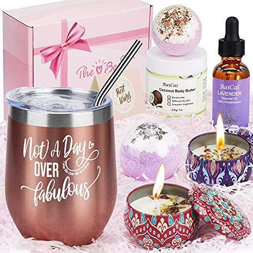 Birthday Gifts for Women, Unique Spa Gift Basket for Women, Gifts for Best Friend Mom Girlfriend Wife Sister Aunt Teacher, Birthday Gifts for Her with Wine Tumbler Gift Set Birthday Gift Box for Women