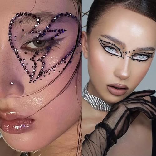 Image of NOOEPC Black Face Gems, Self-Adhesive Rhinestones 3 /4 /5 /6 mm DIY Face & Eye Jewels, Rave Accessories