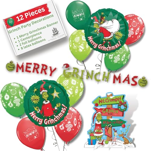 Pancarte Merry Grinchmas et ballons pour votre décoration de table Noël