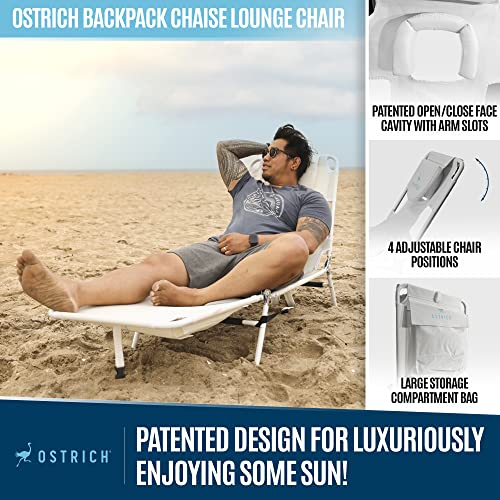 Ostrich Outdoor Folding Adjustable Recliner Chaise Lounge Chair For Beaches, Lakes, And Backyard Pools With Backpack Carrying Straps & Storage Bag #TOP2