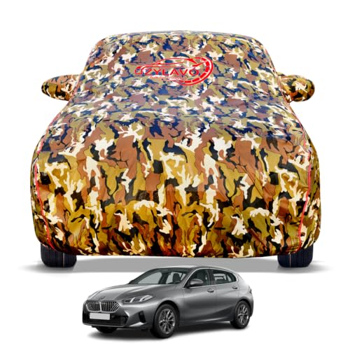 Image of Premium Car Cover for BMW 1 Series Model | Waterproof, UV & Dust Protection | Mirror & Antenna Pocket | Triple Stitched, Soft Inner Lining, Belt & Buckle (Jungle Print)