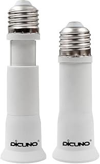 DiCUNO E26 3.15-4.13Inch/8-10.5CM Extension Flexible Socket Extender Adapter, E26 to E26 Edison Screw Converter, Light Socket Extender, Lamp Bulb Socket Extension, 2-Pack