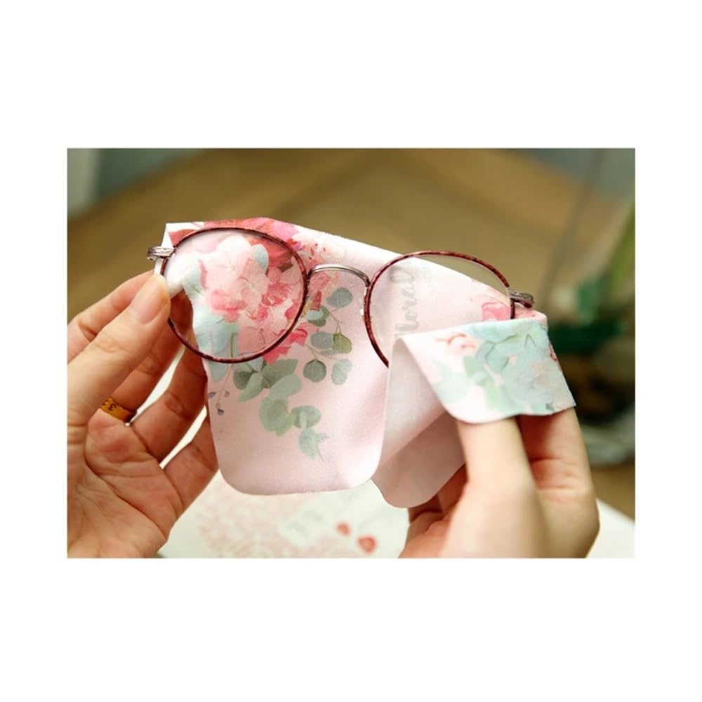 Juego de 2 paños de gamuza para gafas, diseño de flores, color rosa, lirio, begonia, margarita, 15 x 15 cm, para gafas, lentes de teléfono, toallitas de limpieza (morado)