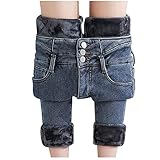 SSLLM Damen Schwarz Jeggings Jeans Gefütterte Warm Strumpfhosen High Waist Thermohose für Frauen Teenager Winter Jeanshosen Mode Fleece Gefüttert Denim Leggings Thermojeans Outdoor Jeggings