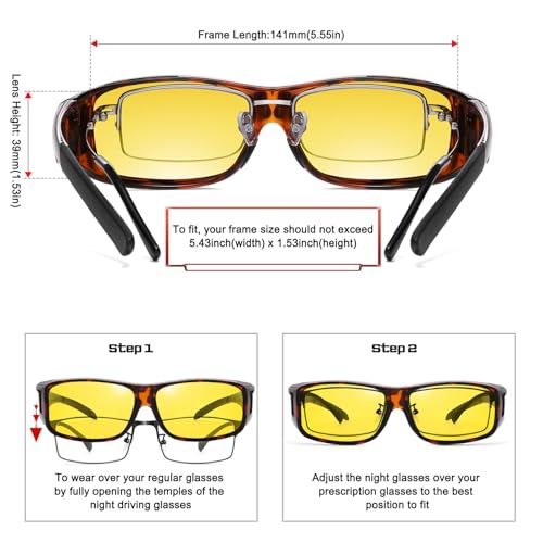 HAOLOTA Night Vision Driving Over Glasses, Nighttime Glasses Men Women Anti Glare Yellow Tinted Lens Lightweight3
