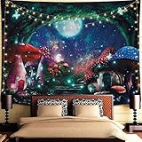 Diseño de Fantasía: Los tapices de este tapiz están diseñados con elementos de galaxias, luna y estrellas, mariposas, luciérnagas y hongos. Las luciérnagas rodean los castillos de hongos, ¡qué escenas de fantasía!