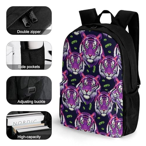 Large Rucksack for Outdoor Hiking and Camping with Daypack Design, Purple Tiger Daypack Backpack Men Women3