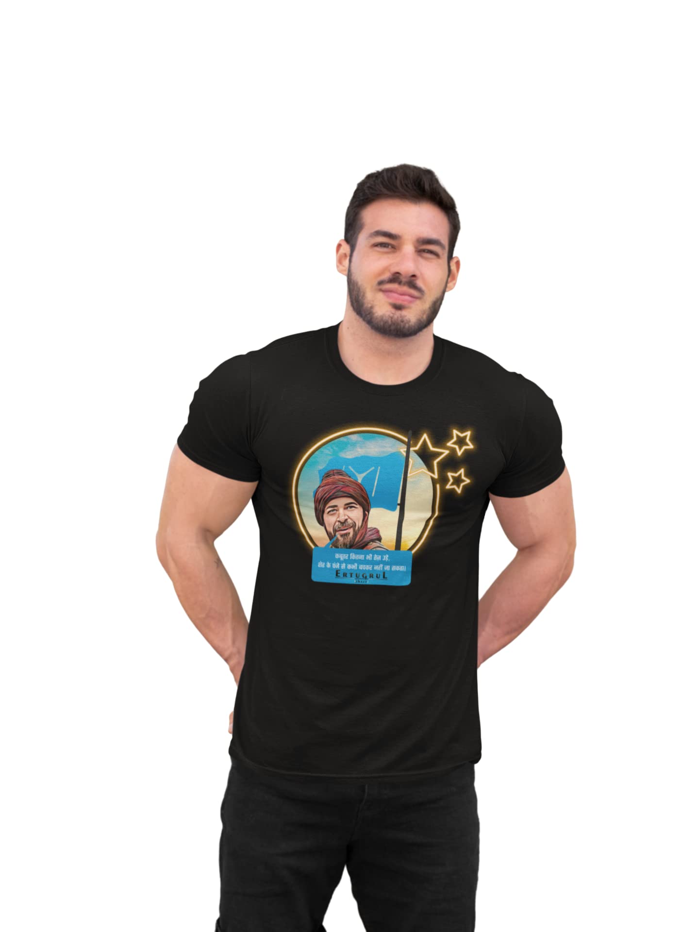 Aayansh CREATIONSher ka Panja - Black - The Ertugrul Ghazi - 100% Cotton t-Shirt for Men with Soft Feel and a Stylish Cut