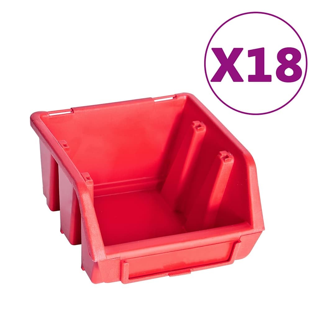 Wandregal mit 30 Boxen & 4 Platten für Kleinteile, Rot Schwarz